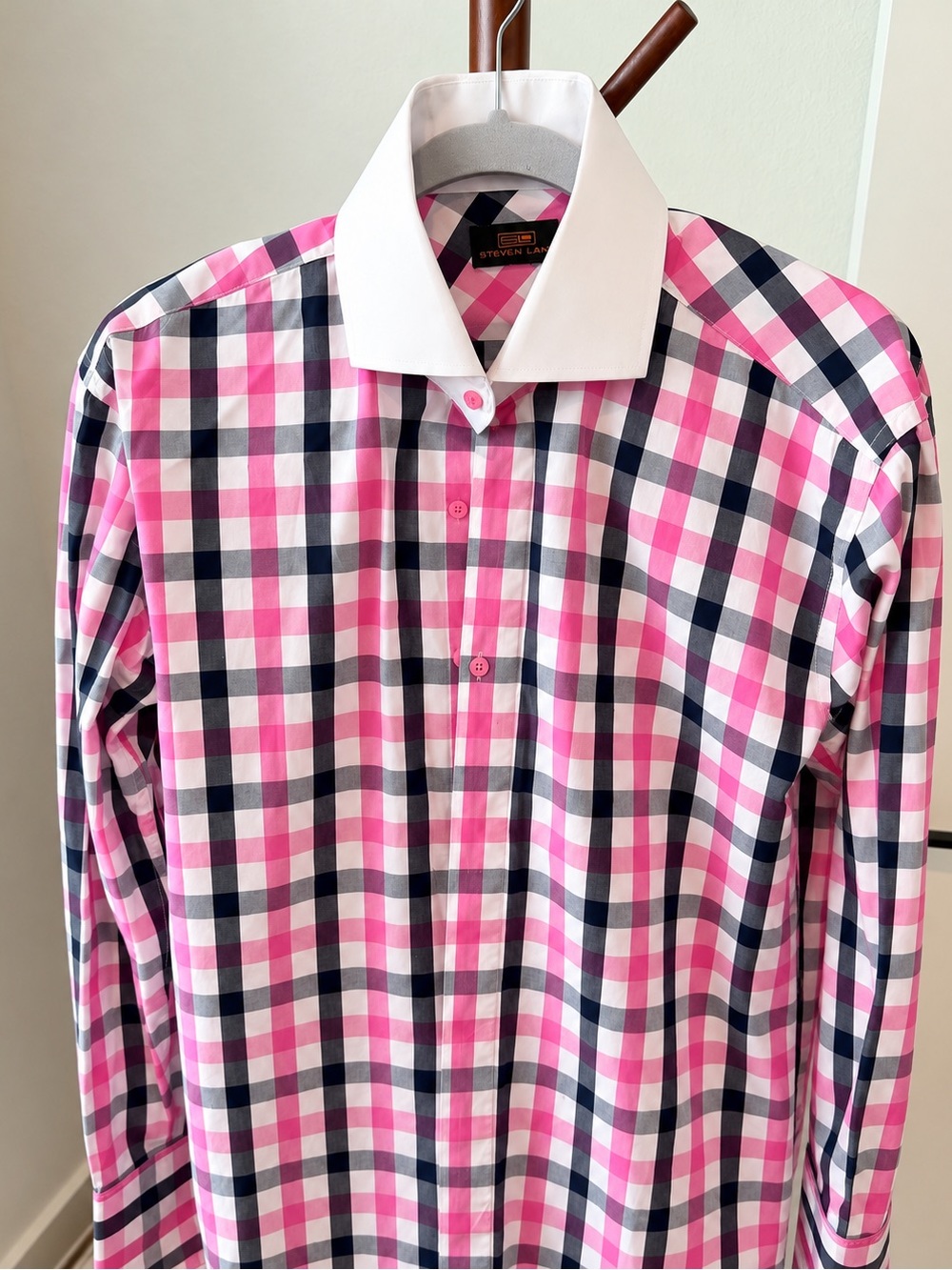 Steven Alan Pink & Navy Gingham Button-Down with White Contrast Collar